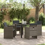 vidaXL Ensemble de salle à manger de jardin 5 pièces avec coussins gris en poly rattan