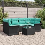 vidaXL Ensemble de canapé de jardin 7 Pièces Noir et turquoise polyrotin