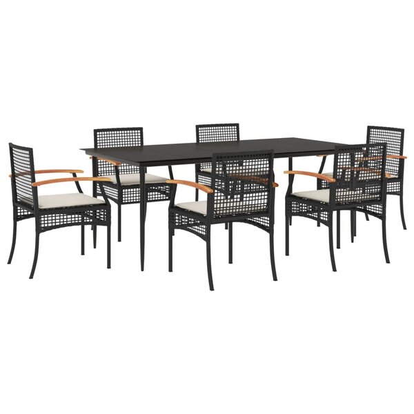vidaXL Ensemble à manger de jardin coussins 7Pièces Noir Résine tressée