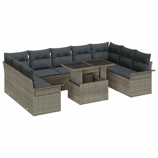 vidaXL Ensemble de canapé de jardin 10 Pièces Gris Poly Rattan