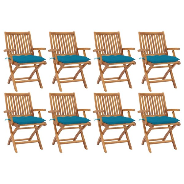 vidaXL Chaises pliables de jardin avec coussins lot de 8 Teck solide
