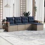 vidaXL Salon de jardin 5 Pièces avec coussins gris résine tressée