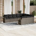 vidaXL Salon de jardin avec coussins 10 Pièces gris résine tressée