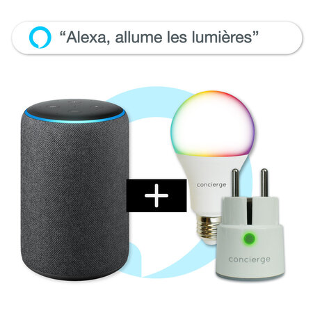 Pack "Alexa allume les lumières" : Amazon Echo 3 + prise + ampoule PlugnSay Color Bulb