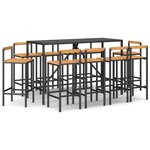 vidaXL Ensemble de bar jardin 11Pièces noir poly rotin/bois massif acacia