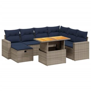 vidaXL Salon de jardin 8 Pièces avec coussins gris résine tressée