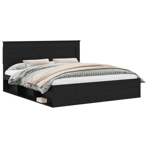 vidaXL Cadre de lit avec tête de lit Noir 180 x 200 cm Pin massif