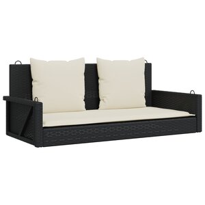 vidaXL Banc à bascule avec coussins Noir 119 x 56 x 48 cm Résine tressée