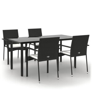 vidaXL Ensemble à manger de jardin coussins 5Pièces Noir Résine tressée