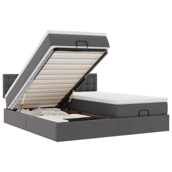 vidaXL Lit ottoman avec matelas & LED Gris 180x200cm similicuir
