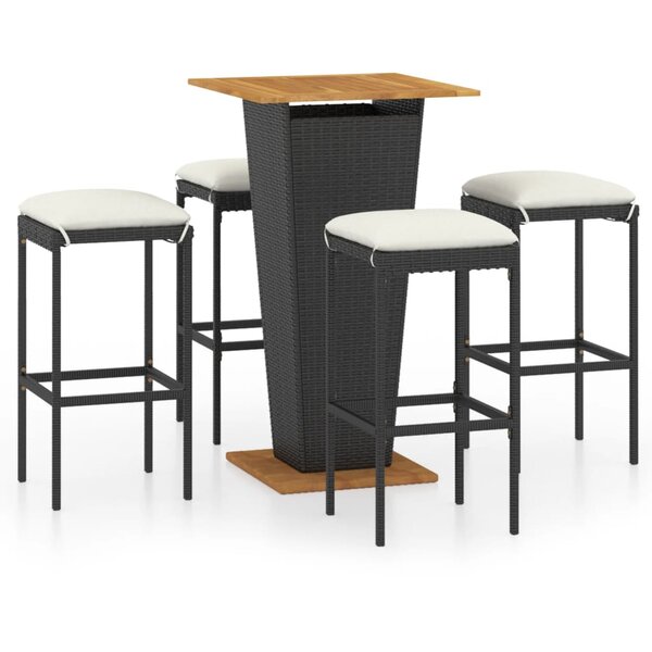 vidaXL Ensemble de bar de jardin 5 Pièces et coussins Résine tressée Noir
