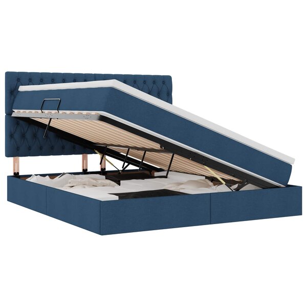 vidaXL Lit de rangement LED avec matelas Bleu 160 x 200 cm Tissu