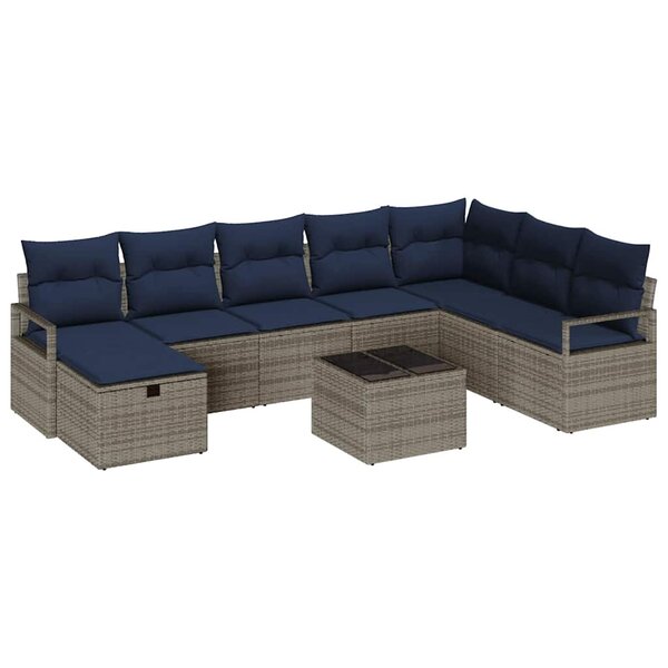 vidaXL Ensemble de Canapés avec coussin 9 Pièces Gris polyrotin