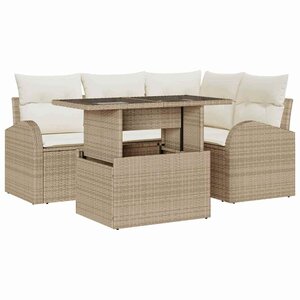 vidaXL Ensemble de canapé de jardin 5 Pièces Beige Poly rotin