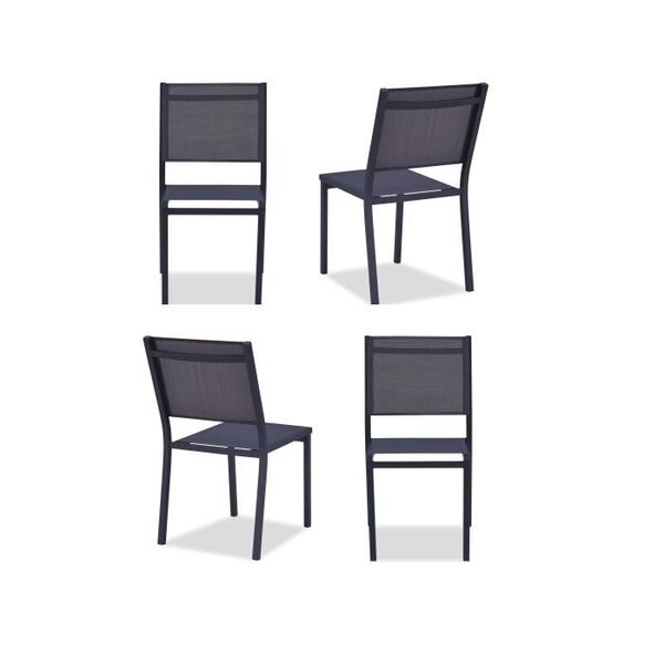 Lot de 4 chaises de jardin en aluminium assise textilene - 48 x 56 x 87 cm - Gris