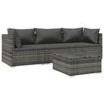 vidaXL Salon de jardin 4 Pièces avec coussins résine tressée gris