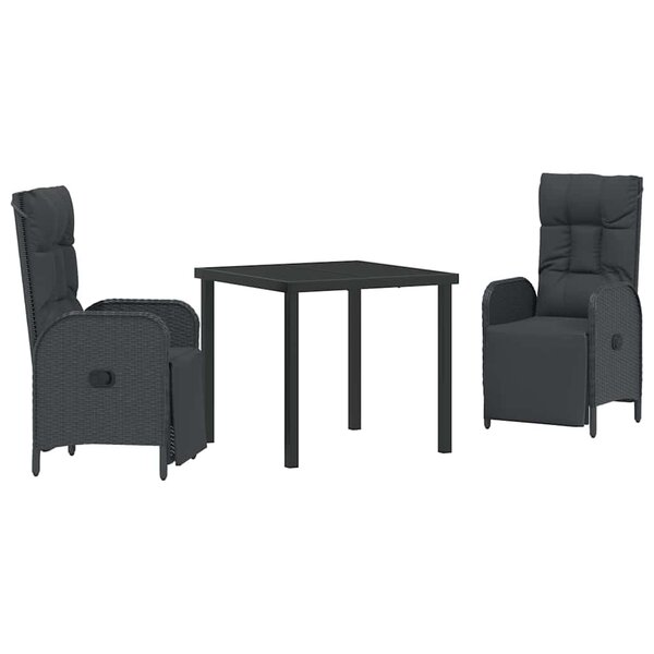 vidaXL Ensemble de salle à manger pour jardin 3 Pièces Noir Poly rotin