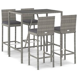 vidaXL Ensemble de bar de jardin 5 Pièces avec coussins gris poly rotin