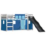 vidaXL Lit superposé avec toboggan et rideaux bleu 90x200 cm