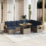 vidaXL Salon de jardin 9 Pièces avec coussins gris résine tressée