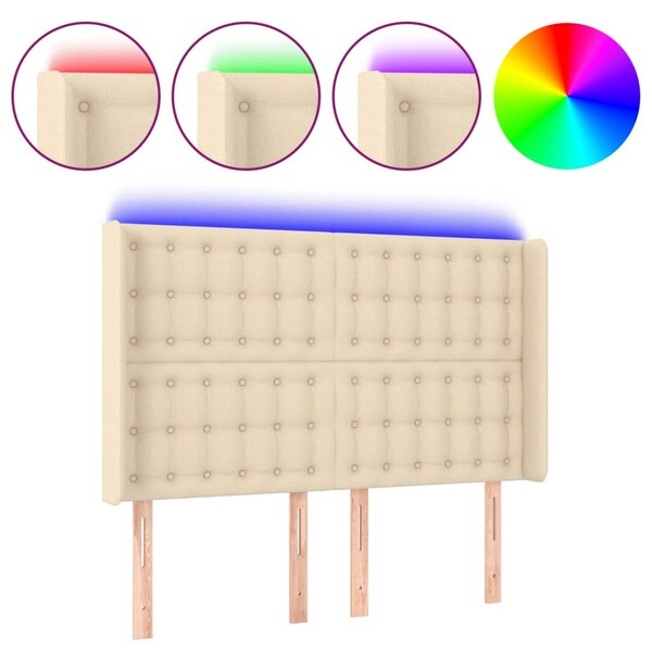 vidaXL Tête de lit à LED Crème 147x16x118/128 cm Tissu