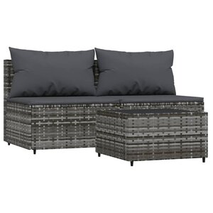 vidaXL Salon de jardin 3 Pièces avec coussins Gris Résine tressée
