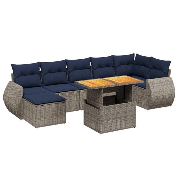 vidaXL Salon de jardin 8 Pièces avec coussins gris résine tressée