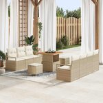 vidaXL Ensemble de Canapés de Jardin 10 Pièces avec Coussins Beige Poly Rotin Acacia