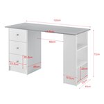 Bureau table de bureau poste de travail informatique avec 3 tiroirs bois mélaminé 120 cm blanc et gris 03_0004710