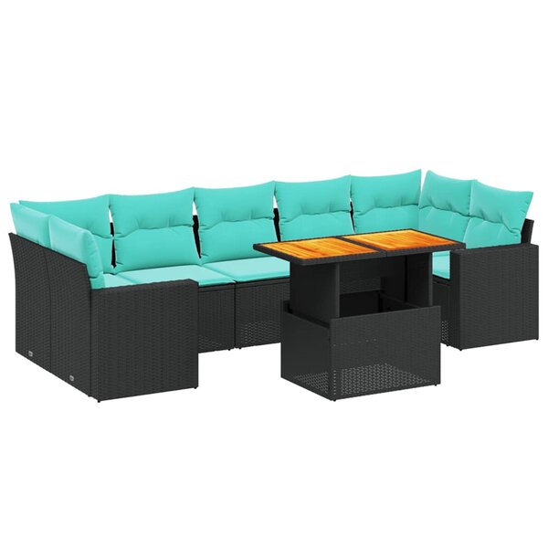vidaXL Salon de jardin 8 Pièces avec coussins noir résine tressée
