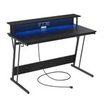 Bureau gaming avec led et multiprise table gamer bureau informatique avec rehausseur d’écran pour 2 ordinateurs pour chambre 12_0004633