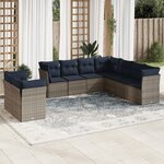 vidaXL Salon de jardin 9 Pièces avec coussins gris résine tressée