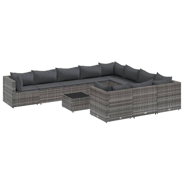 vidaXL Salon de jardin 11 Pièces avec coussins gris résine tressée