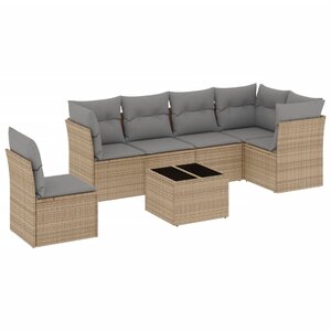 vidaXL Salon de jardin avec coussins 7 Pièces beige résine tressée
