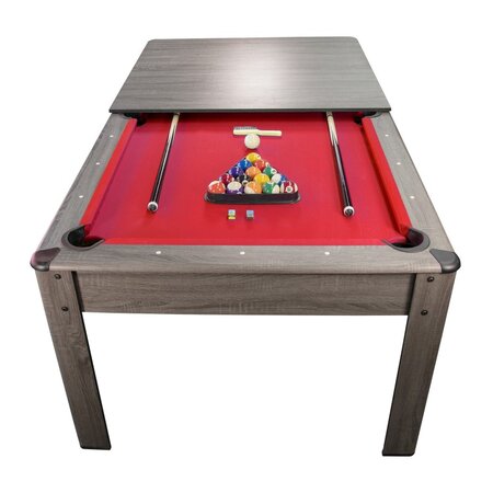 Billard américain ambiance 7ft - 226 5 x 126 5 x 80 cm avec accessoires et plateau dînatoire - gris