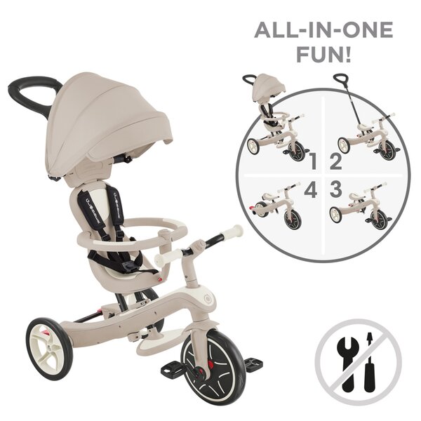 Globber 637-566 - Tricycle EXPLORER 4EN1 Évolutif ECO - Beige