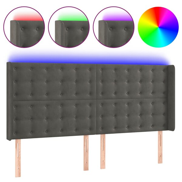 vidaXL Tête de lit à LED Gris foncé 183x16x118/128 cm Velours
