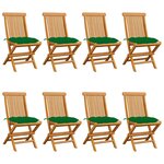 vidaXL Chaises de jardin et coussins vert lot de 8 Bois de teck massif