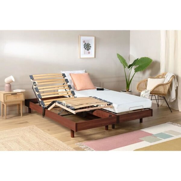 Ensemble relaxation matelas + sommiers électriques cerisier 2 x 70 x 190 - Mousse - 14 cm