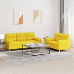 vidaXL Ensemble de canapés 2 Pièces avec coussins jaune clair tissu