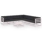 vidaXL Salon de jardin avec coussins 8 Pièces blanc bois de pin massif