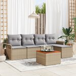 vidaXL Ensemble de salon de jardin 6 pièces avec coussins beige en poly rattan et acacia