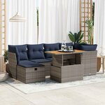vidaXL Salon de jardin avec coussins 7 Pièces noir résine tressée acacia