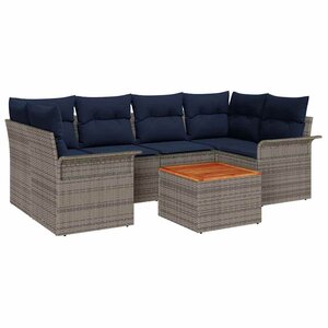 vidaXL Ensemble de canapé de jardin avec coussin 7 Pièces Gris et marine