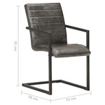 Vidaxl chaises de salle à manger cantilever 2 pièces gris cuir véritable