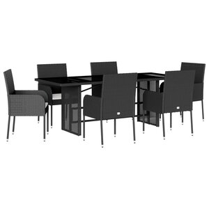 vidaXL Ensemble à manger de jardin coussins 7Pièces Noir Résine tressée