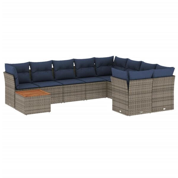 vidaXL Salon de jardin 10 Pièces avec coussins gris résine tressée