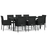 vidaXL Ensemble à manger jardin 9Pièces et coussins noir résine tressée