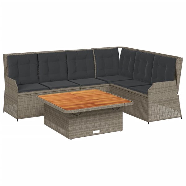 vidaXL Salon de jardin 5 Pièces avec coussins Gris Résine tressée
