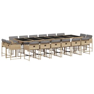vidaXL Ensemble à manger de jardin et coussins 17 Pièces mélange beige